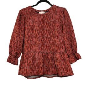 Ro & De Anthropologie Perette Peplum Top, ruffled cuffs & hem, 3/4 sleeves Sz M